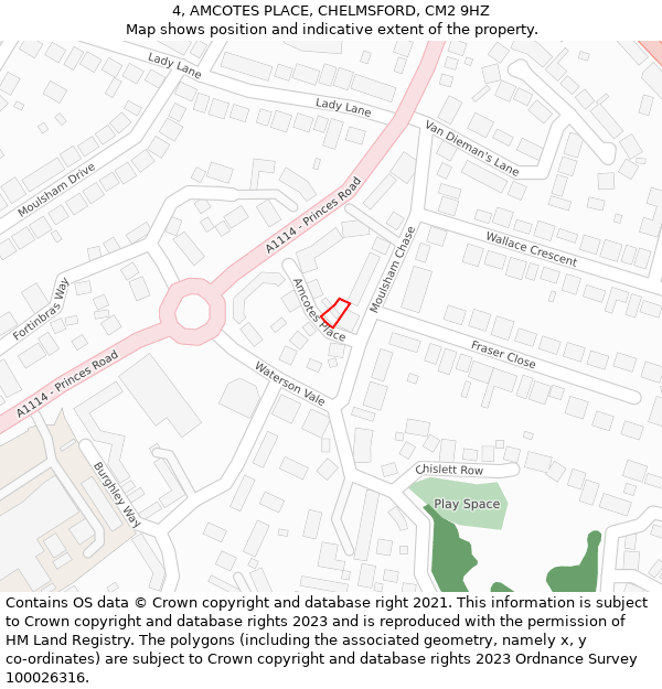 4, AMCOTES PLACE, CHELMSFORD, CM2 9HZ: Location map and indicative extent of plot