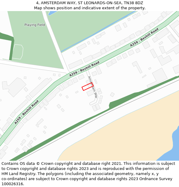 4, AMSTERDAM WAY, ST LEONARDS-ON-SEA, TN38 8DZ: Location map and indicative extent of plot