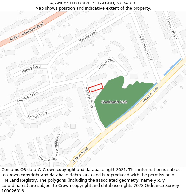 4, ANCASTER DRIVE, SLEAFORD, NG34 7LY: Location map and indicative extent of plot