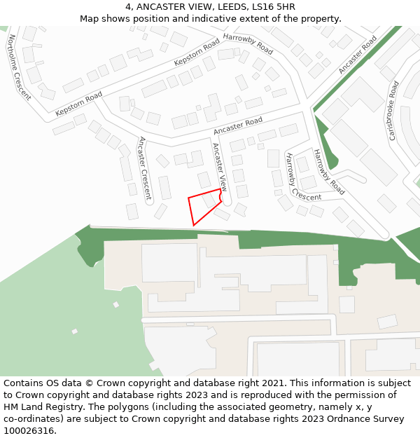 4, ANCASTER VIEW, LEEDS, LS16 5HR: Location map and indicative extent of plot