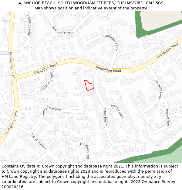 4, ANCHOR REACH, SOUTH WOODHAM FERRERS, CHELMSFORD, CM3 5GS: Location map and indicative extent of plot