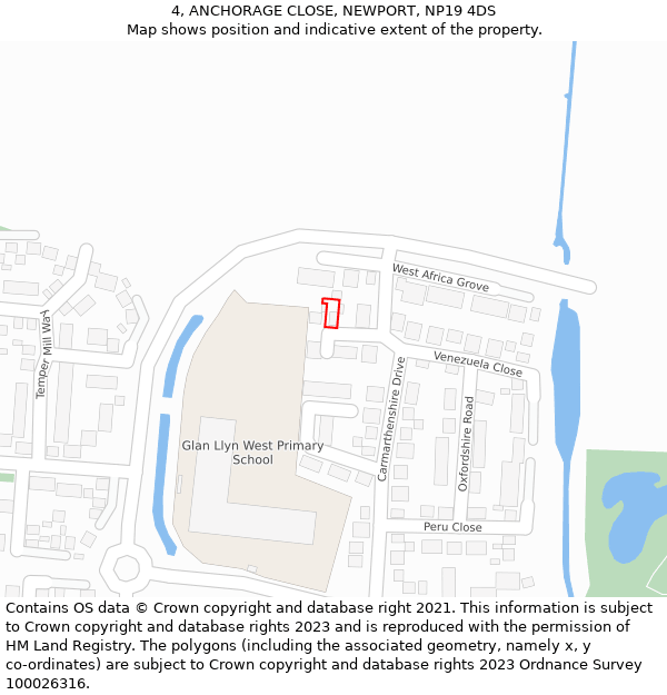 4, ANCHORAGE CLOSE, NEWPORT, NP19 4DS: Location map and indicative extent of plot