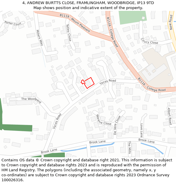4, ANDREW BURTTS CLOSE, FRAMLINGHAM, WOODBRIDGE, IP13 9TD: Location map and indicative extent of plot