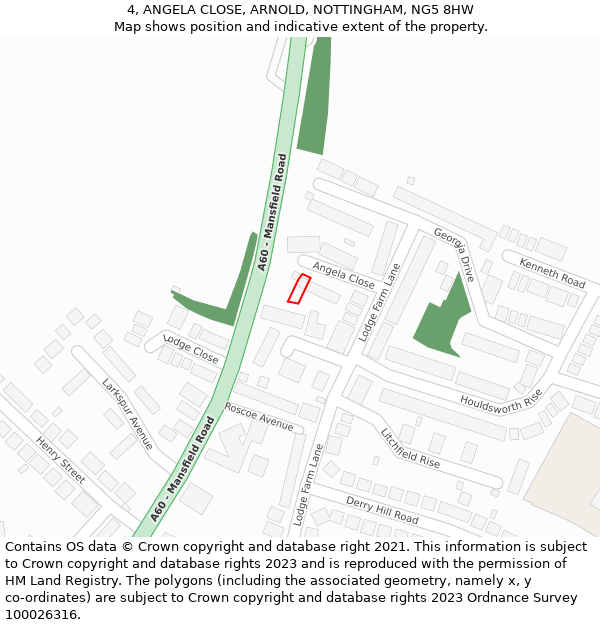 4, ANGELA CLOSE, ARNOLD, NOTTINGHAM, NG5 8HW: Location map and indicative extent of plot