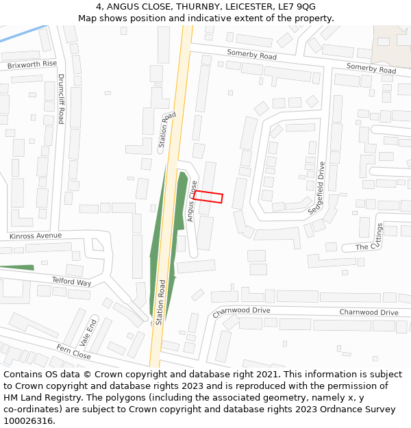 4, ANGUS CLOSE, THURNBY, LEICESTER, LE7 9QG: Location map and indicative extent of plot