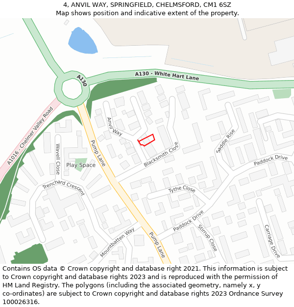 4, ANVIL WAY, SPRINGFIELD, CHELMSFORD, CM1 6SZ: Location map and indicative extent of plot