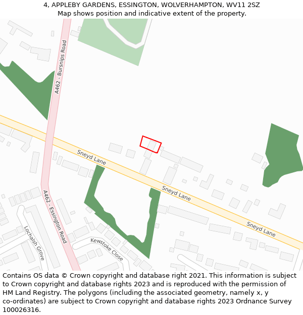 4, APPLEBY GARDENS, ESSINGTON, WOLVERHAMPTON, WV11 2SZ: Location map and indicative extent of plot