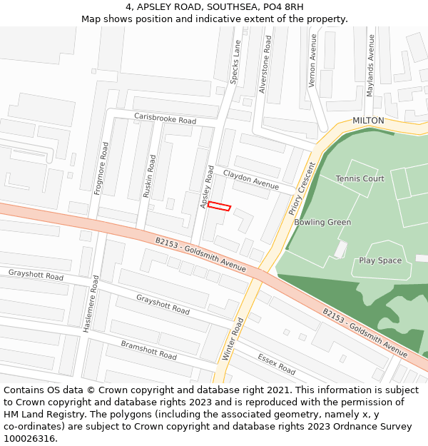 4, APSLEY ROAD, SOUTHSEA, PO4 8RH: Location map and indicative extent of plot