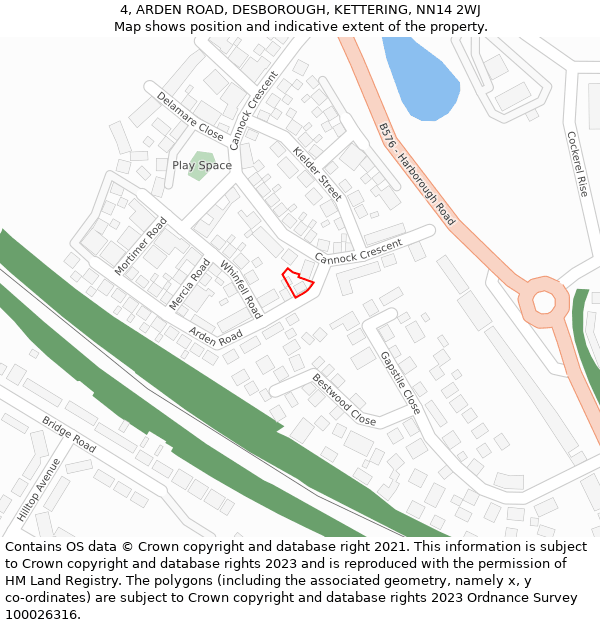 4, ARDEN ROAD, DESBOROUGH, KETTERING, NN14 2WJ: Location map and indicative extent of plot