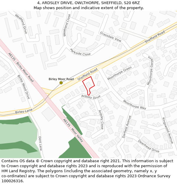 4, ARDSLEY DRIVE, OWLTHORPE, SHEFFIELD, S20 6RZ: Location map and indicative extent of plot