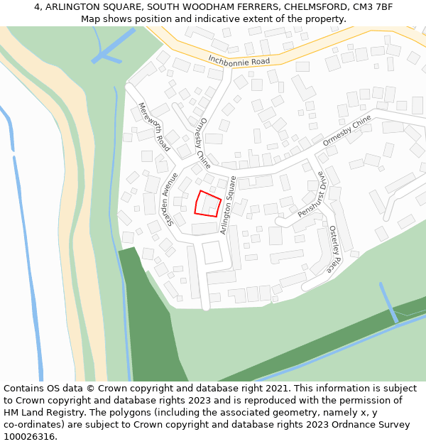 4, ARLINGTON SQUARE, SOUTH WOODHAM FERRERS, CHELMSFORD, CM3 7BF: Location map and indicative extent of plot