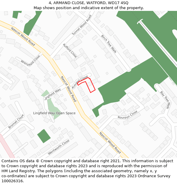 4, ARMAND CLOSE, WATFORD, WD17 4SQ: Location map and indicative extent of plot