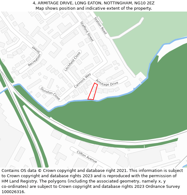 4, ARMITAGE DRIVE, LONG EATON, NOTTINGHAM, NG10 2EZ: Location map and indicative extent of plot