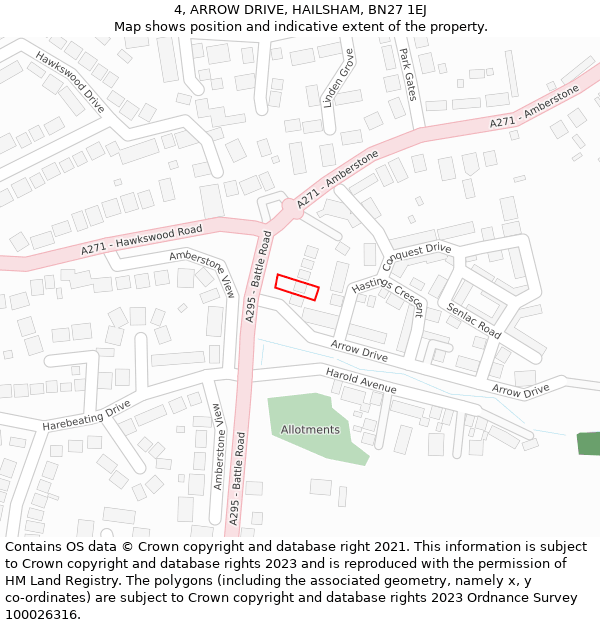 4, ARROW DRIVE, HAILSHAM, BN27 1EJ: Location map and indicative extent of plot