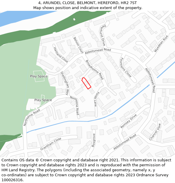 4, ARUNDEL CLOSE, BELMONT, HEREFORD, HR2 7ST: Location map and indicative extent of plot