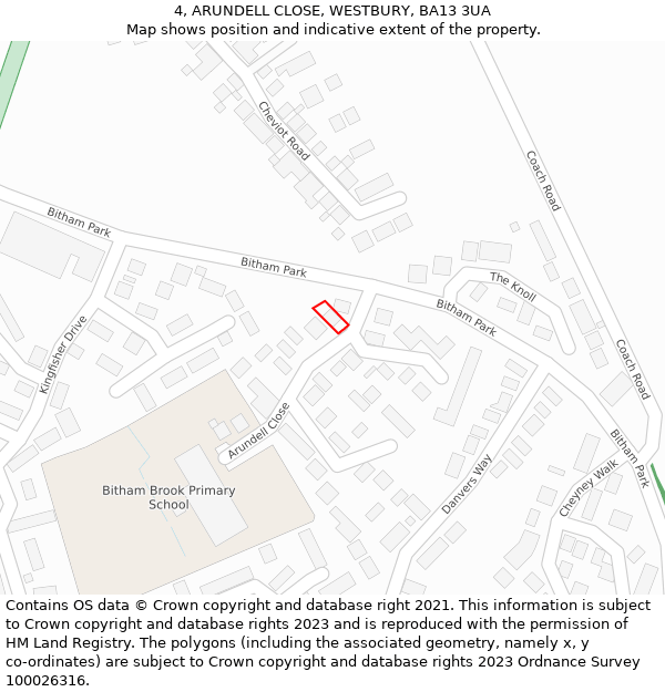 4, ARUNDELL CLOSE, WESTBURY, BA13 3UA: Location map and indicative extent of plot