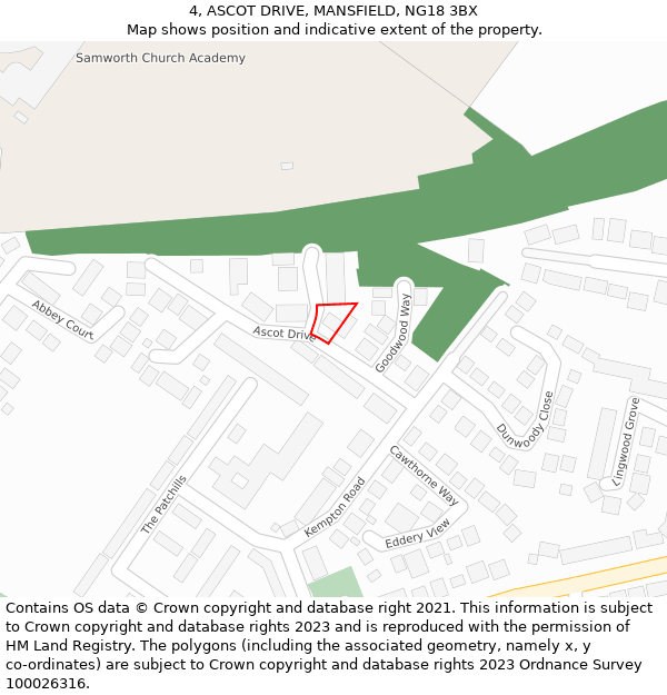 4, ASCOT DRIVE, MANSFIELD, NG18 3BX: Location map and indicative extent of plot