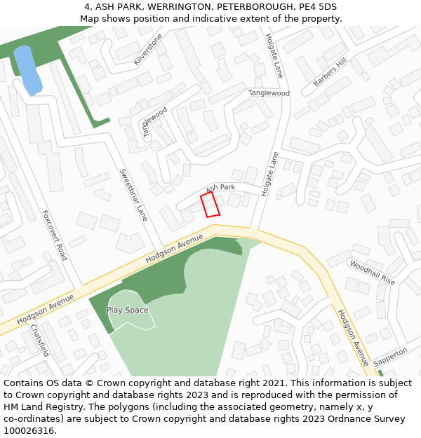 4, ASH PARK, WERRINGTON, PETERBOROUGH, PE4 5DS: Location map and indicative extent of plot