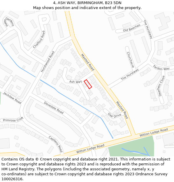 4, ASH WAY, BIRMINGHAM, B23 5DN: Location map and indicative extent of plot