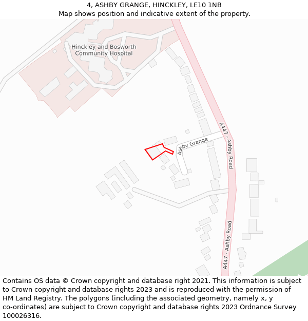 4, ASHBY GRANGE, HINCKLEY, LE10 1NB: Location map and indicative extent of plot