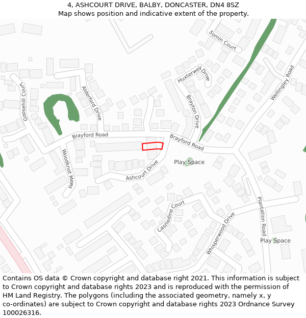 4, ASHCOURT DRIVE, BALBY, DONCASTER, DN4 8SZ: Location map and indicative extent of plot