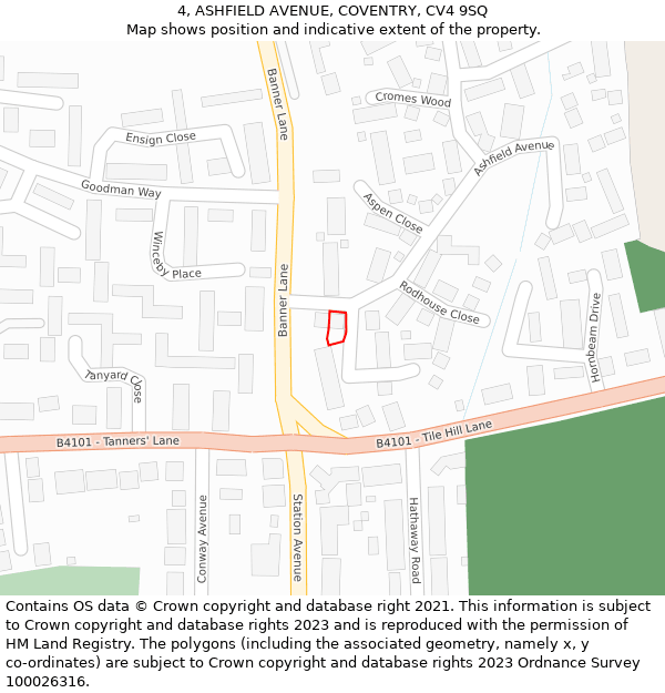 4, ASHFIELD AVENUE, COVENTRY, CV4 9SQ: Location map and indicative extent of plot