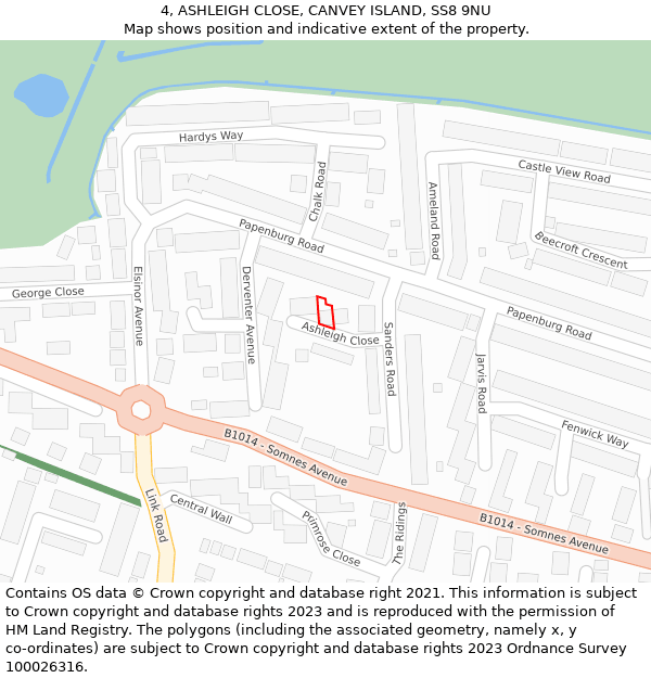 4, ASHLEIGH CLOSE, CANVEY ISLAND, SS8 9NU: Location map and indicative extent of plot