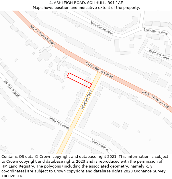 4, ASHLEIGH ROAD, SOLIHULL, B91 1AE: Location map and indicative extent of plot