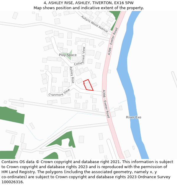 4, ASHLEY RISE, ASHLEY, TIVERTON, EX16 5PW: Location map and indicative extent of plot