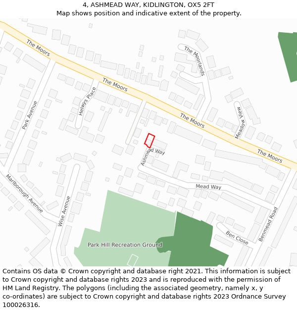 4, ASHMEAD WAY, KIDLINGTON, OX5 2FT: Location map and indicative extent of plot