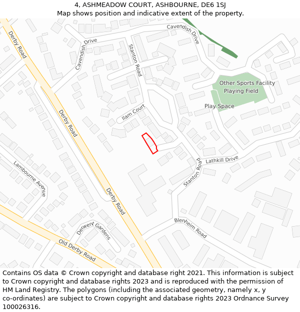 4, ASHMEADOW COURT, ASHBOURNE, DE6 1SJ: Location map and indicative extent of plot