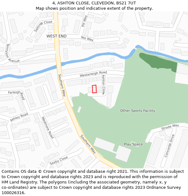 4, ASHTON CLOSE, CLEVEDON, BS21 7UT: Location map and indicative extent of plot