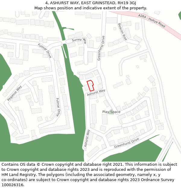 4, ASHURST WAY, EAST GRINSTEAD, RH19 3GJ: Location map and indicative extent of plot