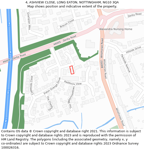 4, ASHVIEW CLOSE, LONG EATON, NOTTINGHAM, NG10 3QA: Location map and indicative extent of plot