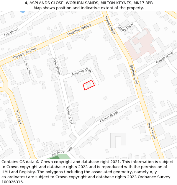 4, ASPLANDS CLOSE, WOBURN SANDS, MILTON KEYNES, MK17 8PB: Location map and indicative extent of plot