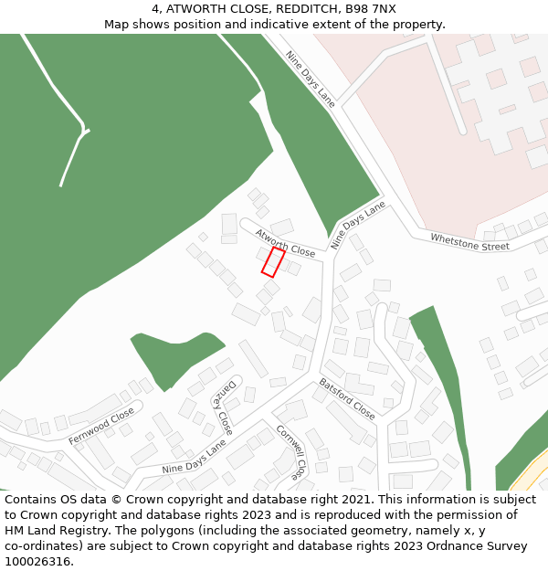 4, ATWORTH CLOSE, REDDITCH, B98 7NX: Location map and indicative extent of plot