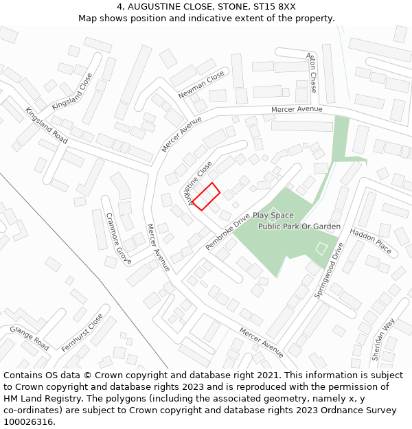 4, AUGUSTINE CLOSE, STONE, ST15 8XX: Location map and indicative extent of plot