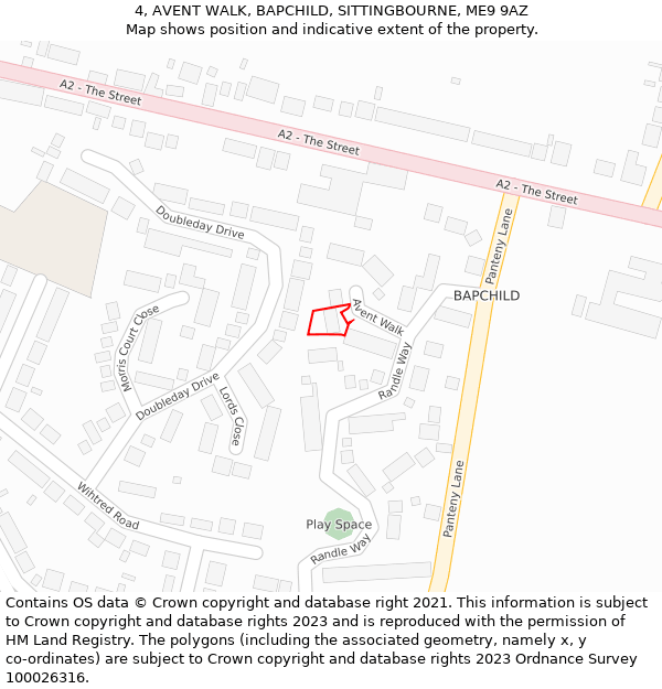 4, AVENT WALK, BAPCHILD, SITTINGBOURNE, ME9 9AZ: Location map and indicative extent of plot