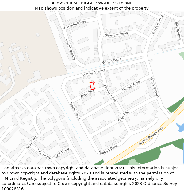 4, AVON RISE, BIGGLESWADE, SG18 8NP: Location map and indicative extent of plot