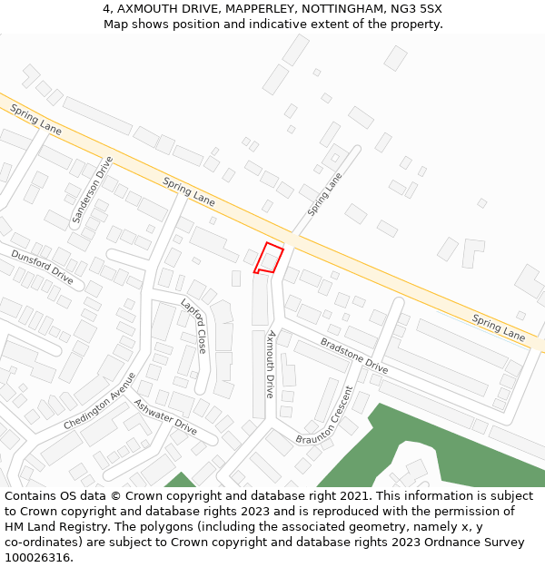 4, AXMOUTH DRIVE, MAPPERLEY, NOTTINGHAM, NG3 5SX: Location map and indicative extent of plot