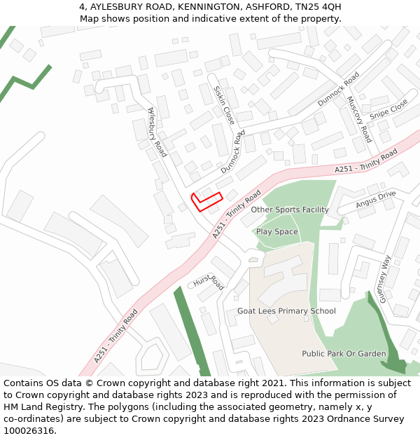 4, AYLESBURY ROAD, KENNINGTON, ASHFORD, TN25 4QH: Location map and indicative extent of plot