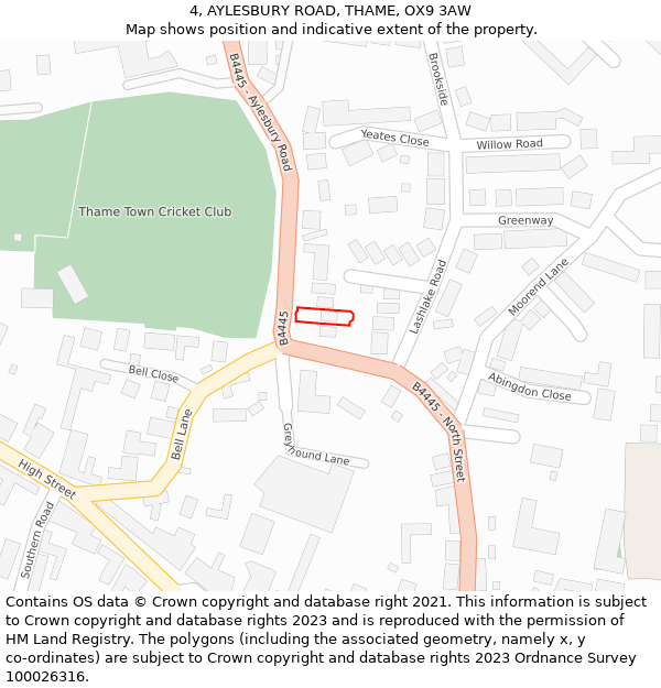 4, AYLESBURY ROAD, THAME, OX9 3AW: Location map and indicative extent of plot