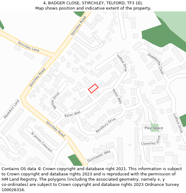 4, BADGER CLOSE, STIRCHLEY, TELFORD, TF3 1EL: Location map and indicative extent of plot