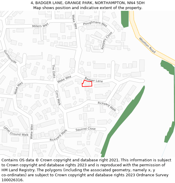 4, BADGER LANE, GRANGE PARK, NORTHAMPTON, NN4 5DH: Location map and indicative extent of plot
