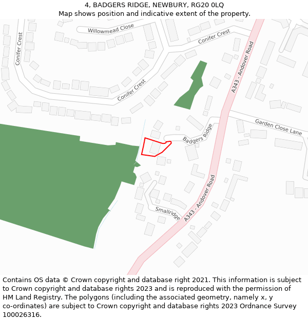 4, BADGERS RIDGE, NEWBURY, RG20 0LQ: Location map and indicative extent of plot