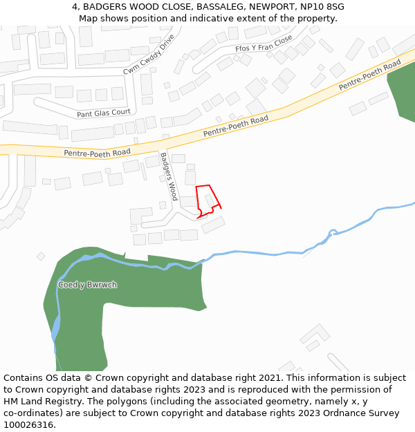 4, BADGERS WOOD CLOSE, BASSALEG, NEWPORT, NP10 8SG: Location map and indicative extent of plot