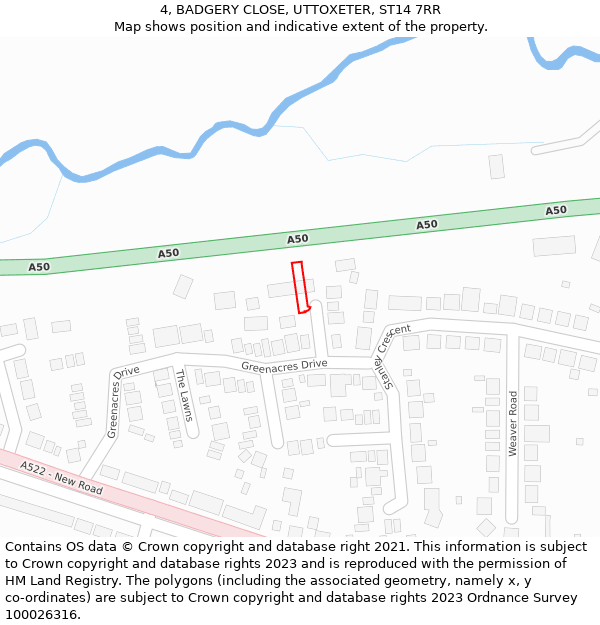 4, BADGERY CLOSE, UTTOXETER, ST14 7RR: Location map and indicative extent of plot