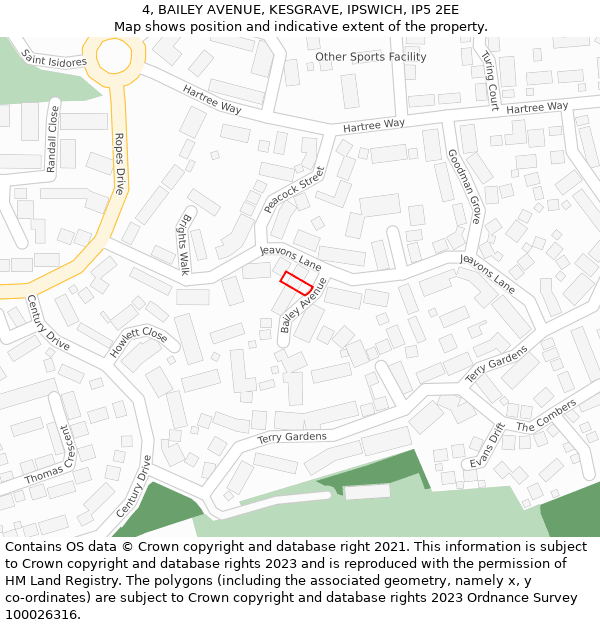 4, BAILEY AVENUE, KESGRAVE, IPSWICH, IP5 2EE: Location map and indicative extent of plot