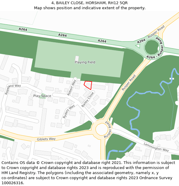 4, BAILEY CLOSE, HORSHAM, RH12 5QR: Location map and indicative extent of plot