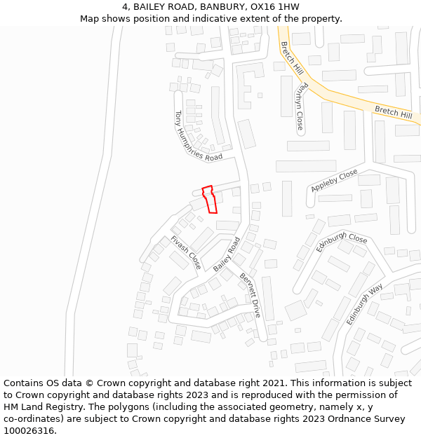 4, BAILEY ROAD, BANBURY, OX16 1HW: Location map and indicative extent of plot